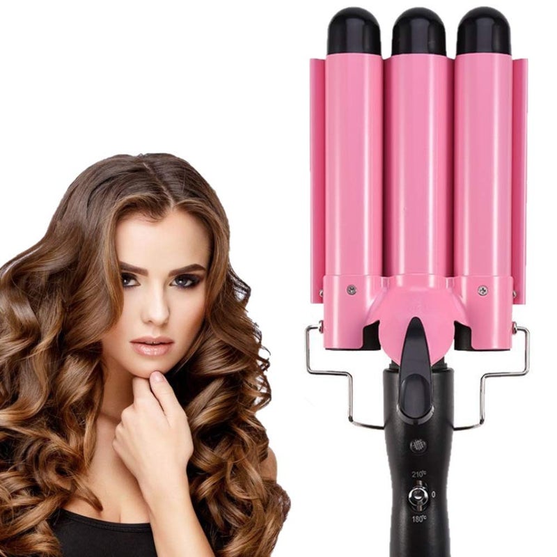 MODVICA 3 Barrel Curling Iron Wand 26mm Hair Waver Temperature Adjustable Ceramic Hair Curling Iron (Pink) - Image 1